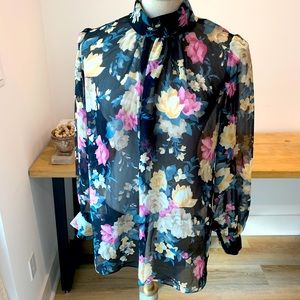 Veil top vintage flower blouse